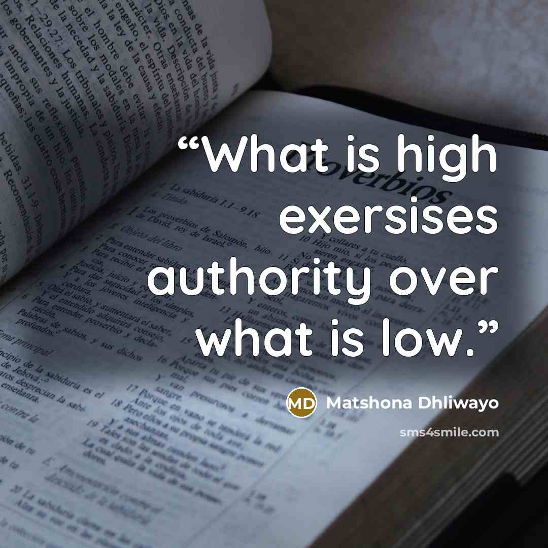 “What is high exersises authority over what is low.” quote by Matshona Dhliwayo