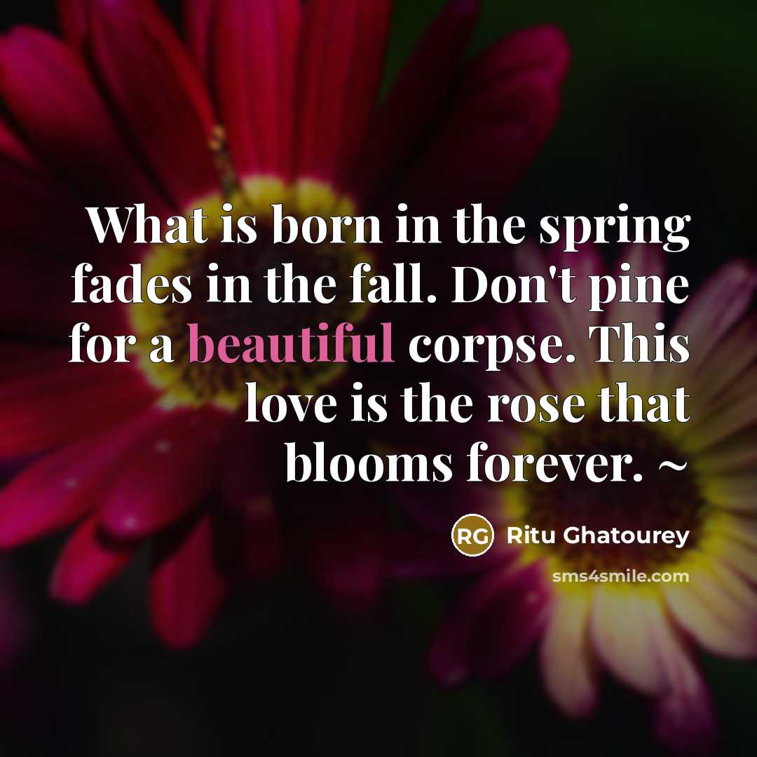 “What is born in the spring fades in the fall.…” quote by Ritu Ghatourey