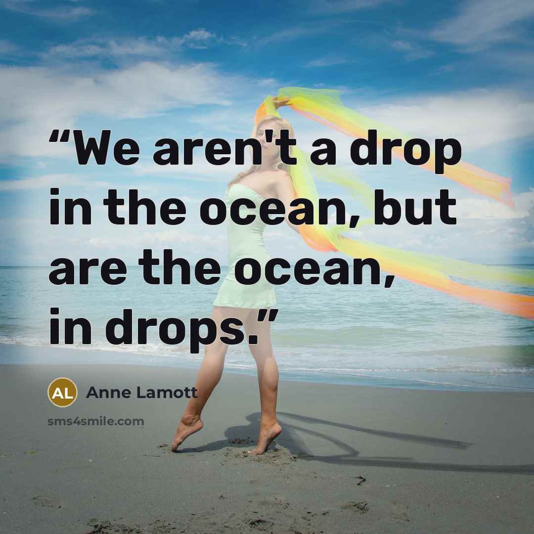 “We aren't a drop in the ocean, but are the ocean, in drops.” quote by Anne Lamott