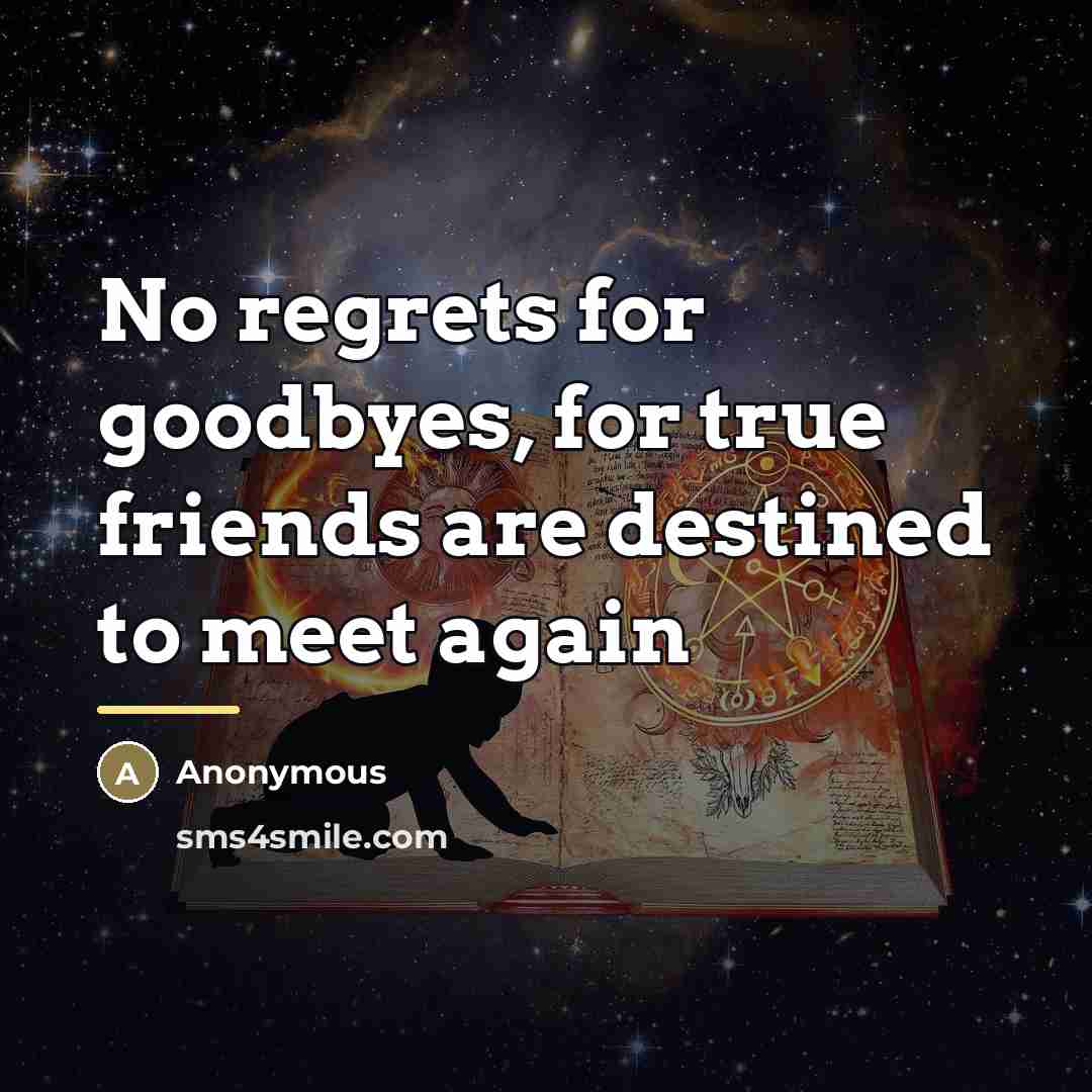 “No regrets for goodbyes, for true friends are destined to…” quote by Anonymous