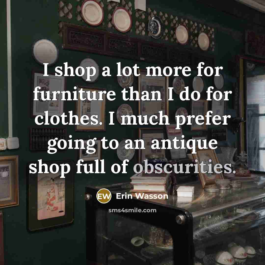 “I shop a lot more for furniture than I do for clothes. I much prefer going to an antique shop full of obscurities.” quote by Erin Wasson