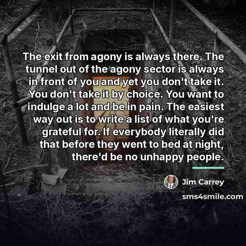 “The exit from agony is always there. The tunnel out…” quote by Jim Carrey