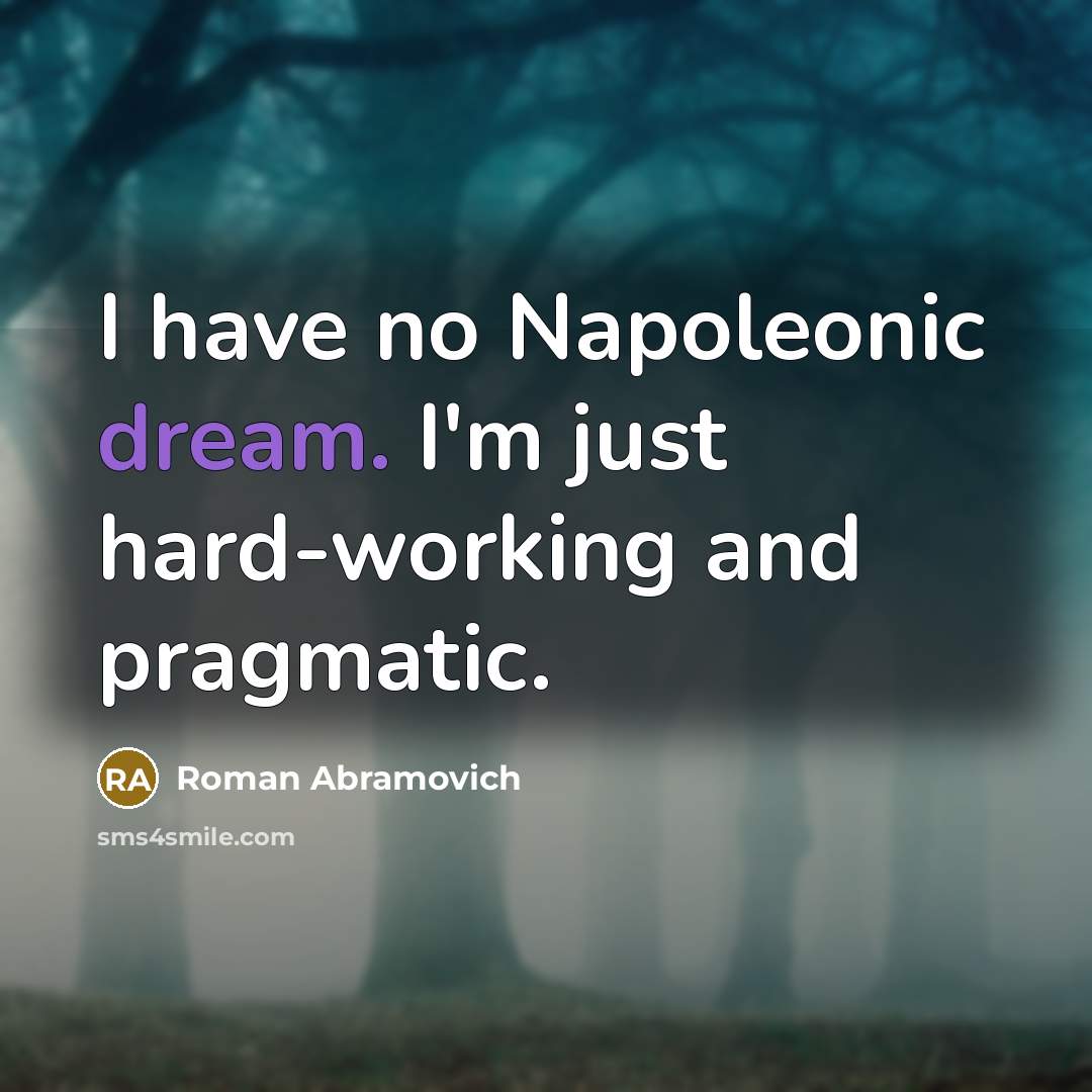 “I have no Napoleonic dream. I'm just hard-working and pragmatic.…” quote by Roman Abramovich