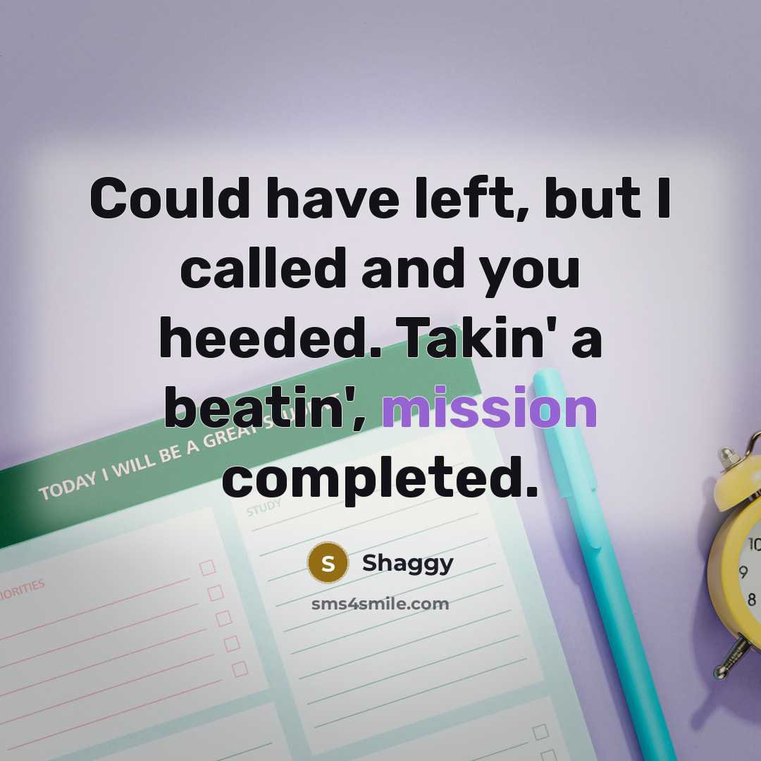 “Could have left, but I called and you heeded. Takin'…” quote by Shaggy