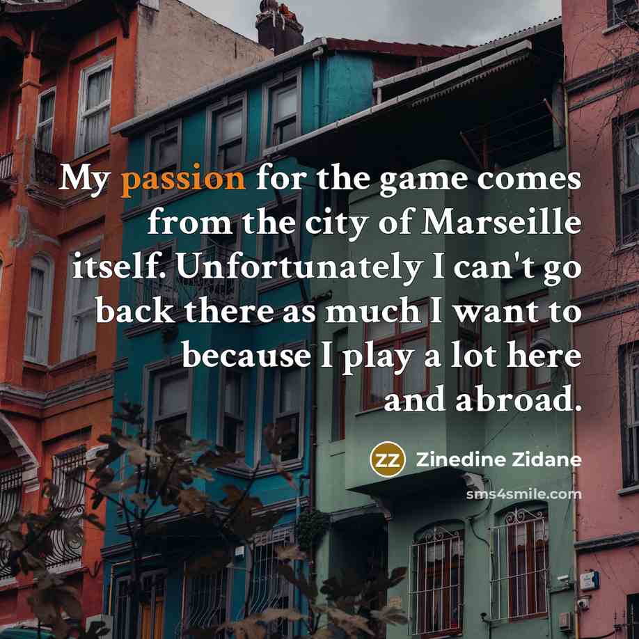 “My passion for the game comes from the city of…” quote by Zinedine Zidane