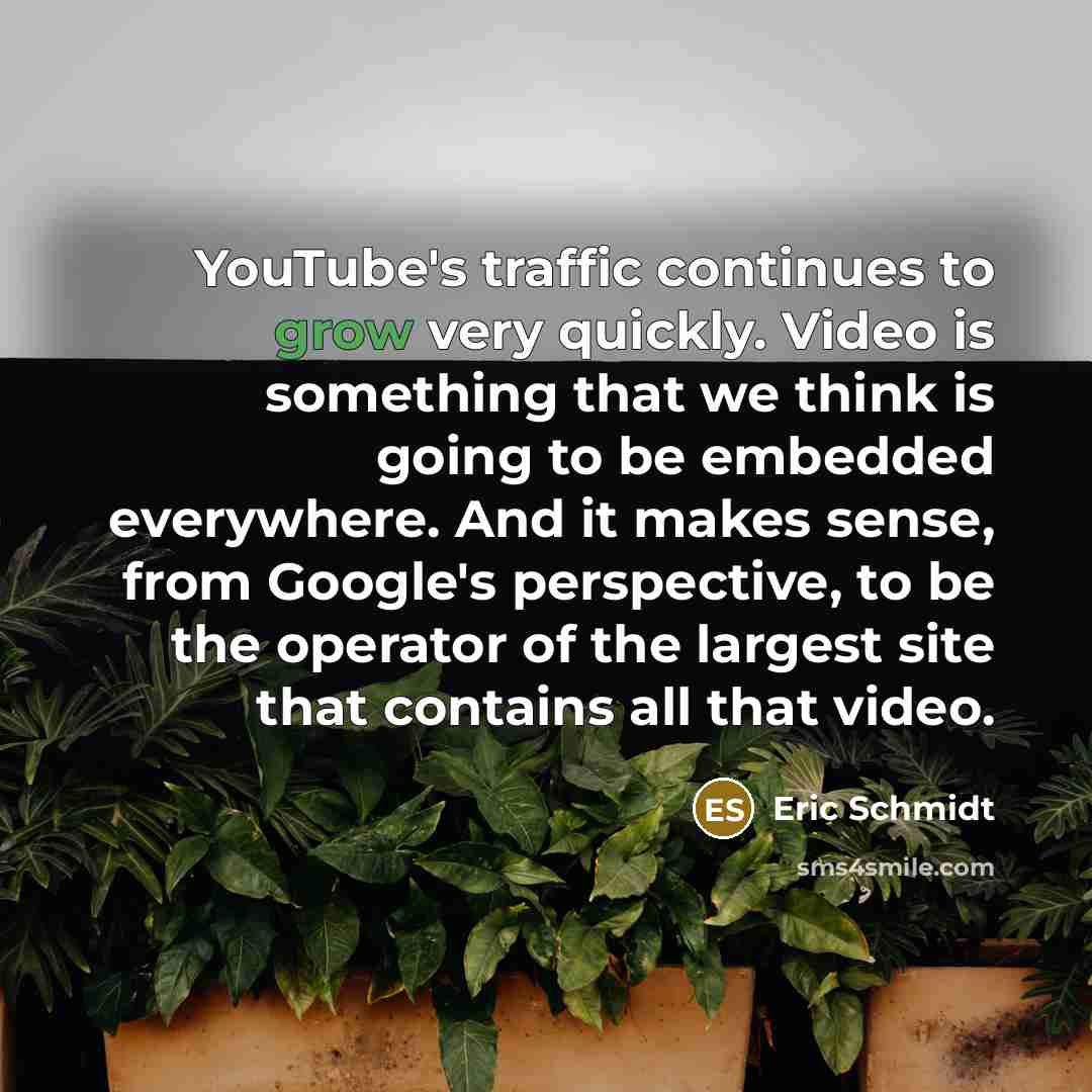 “YouTube's traffic continues to grow very quickly. Video is something…” quote by Eric Schmidt
