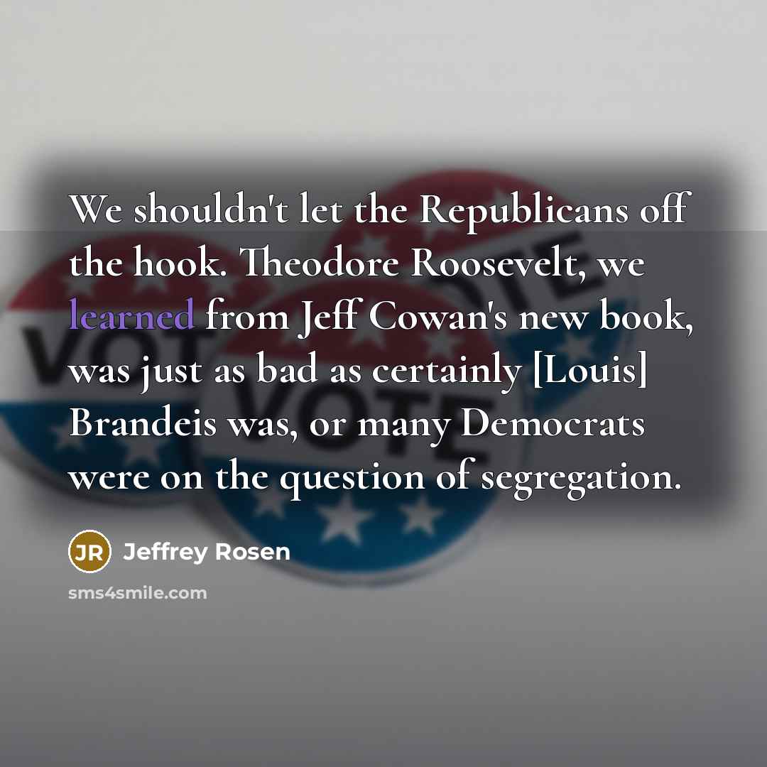 “We shouldn't let the Republicans off the hook. Theodore Roosevelt,…” quote by Jeffrey Rosen