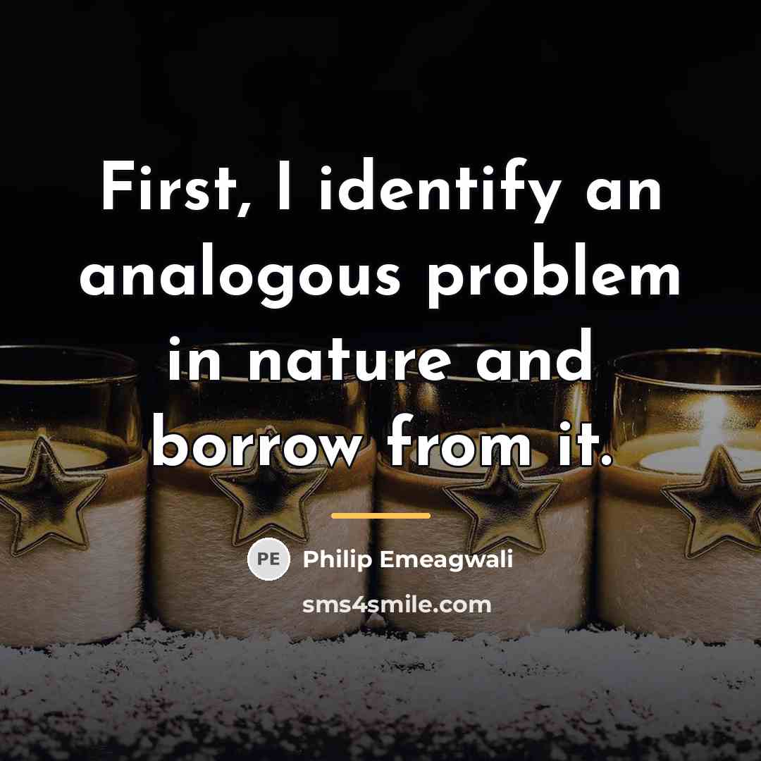 “First, I identify an analogous problem in nature and borrow…” quote by Philip Emeagwali