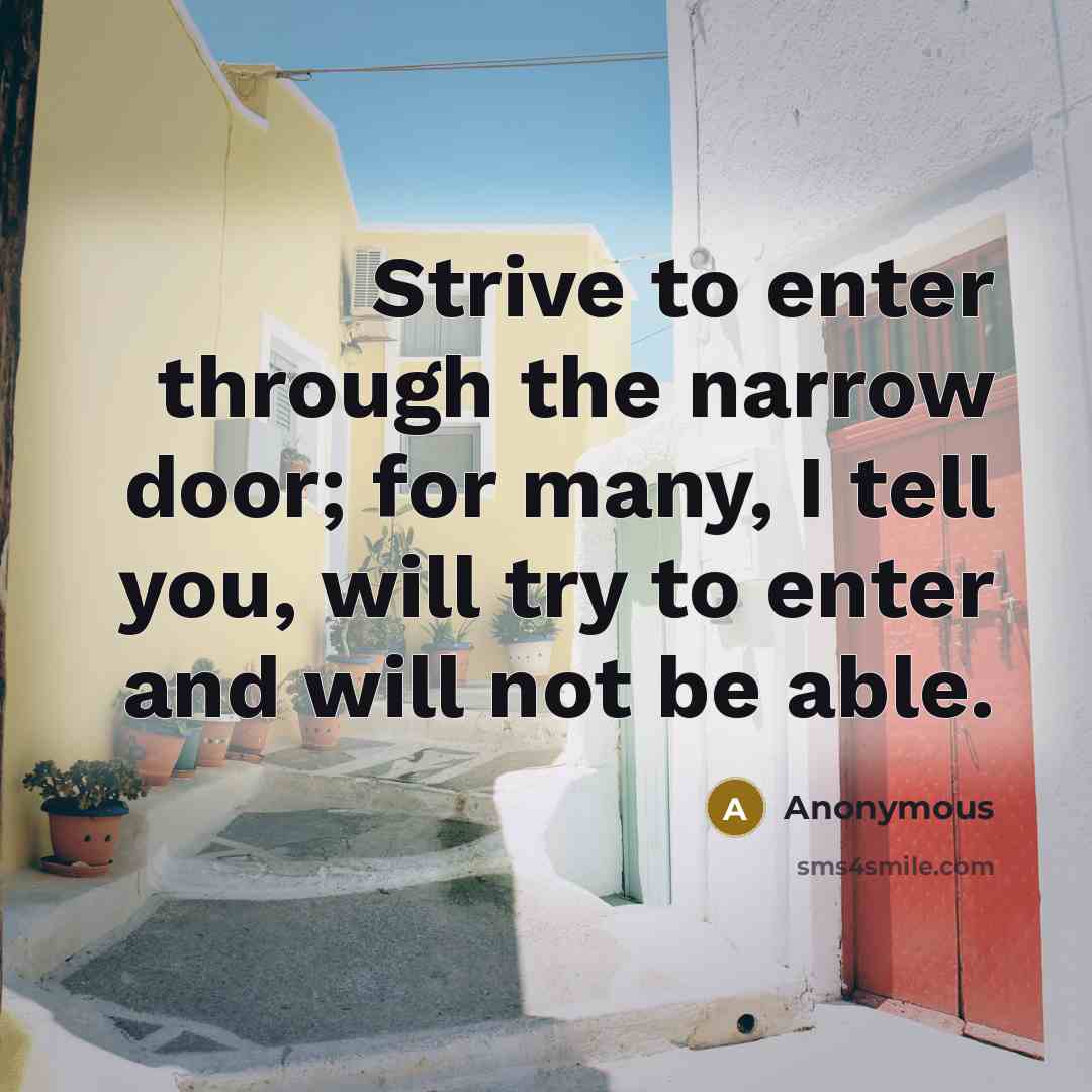 “Strive to enter through the narrow door; for many, I tell you, will try to enter and will not be able.” quote by Anonymous