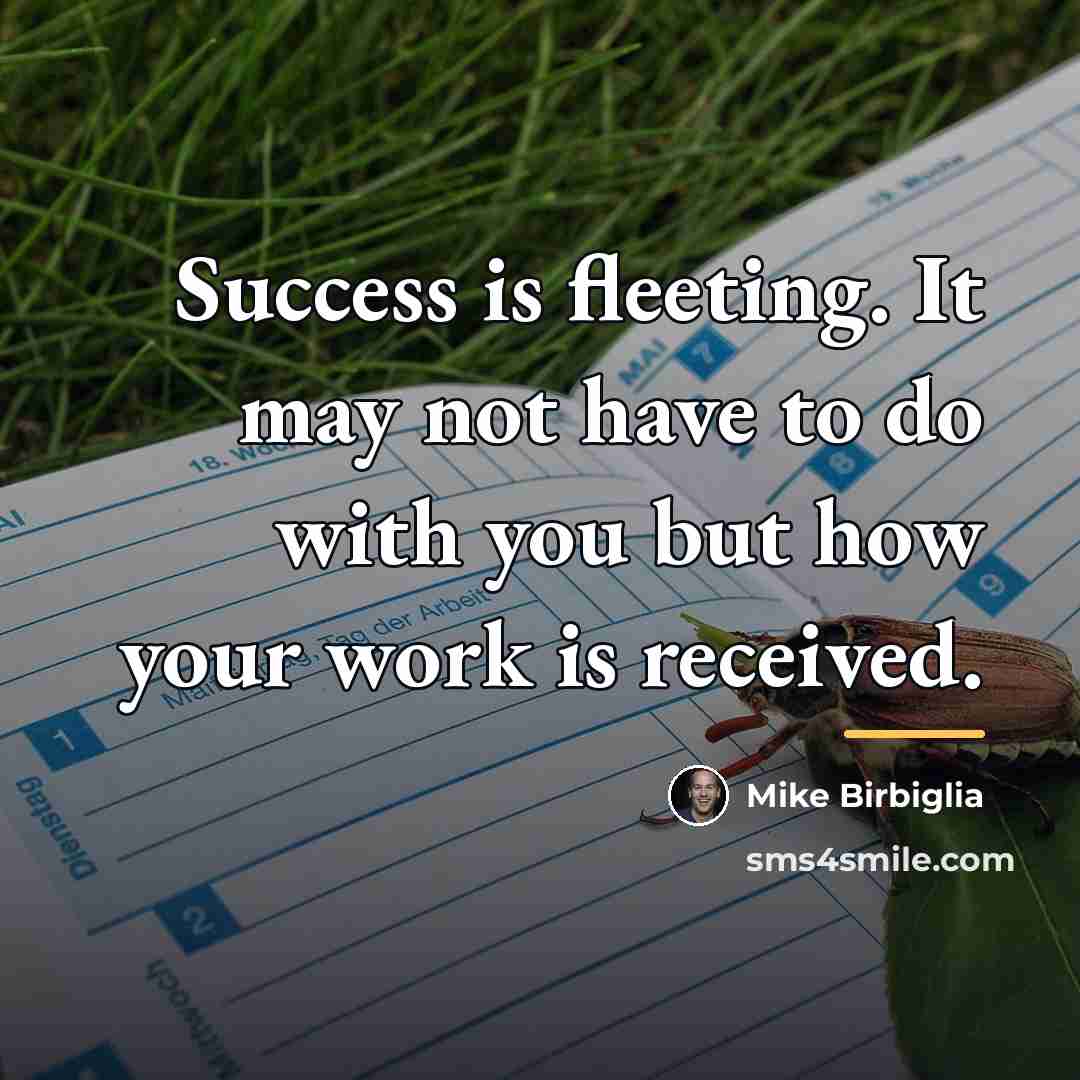 “Success is fleeting. It may not have to do with…” quote by Mike Birbiglia