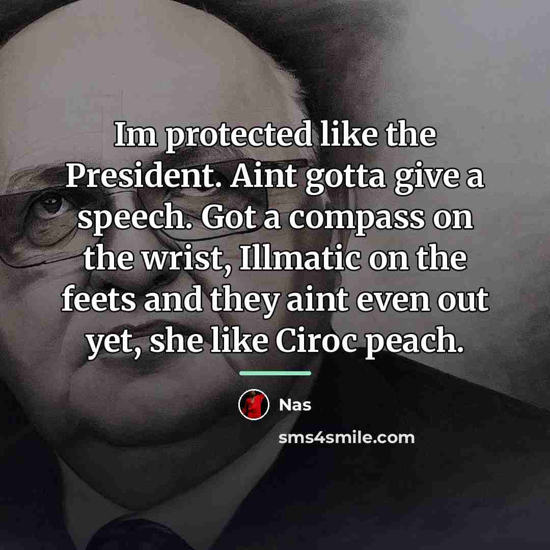 “Im protected like the President. Aint gotta give a speech.…” quote by Nas