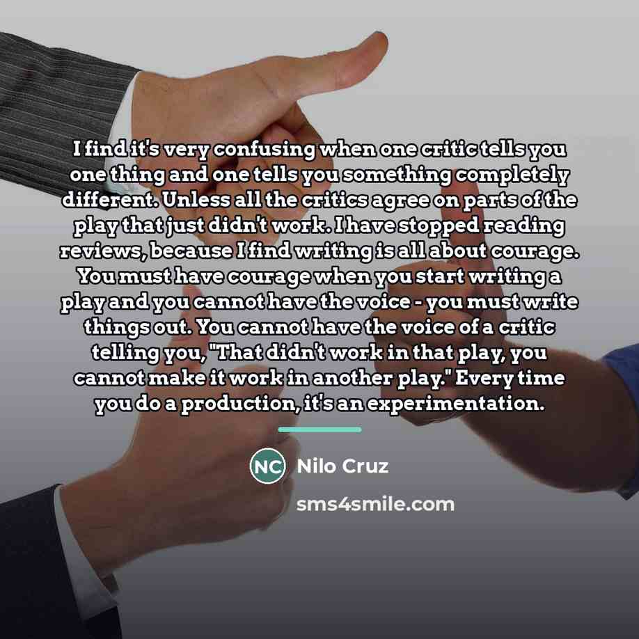 “I find it's very confusing when one critic tells you…” quote by Nilo Cruz