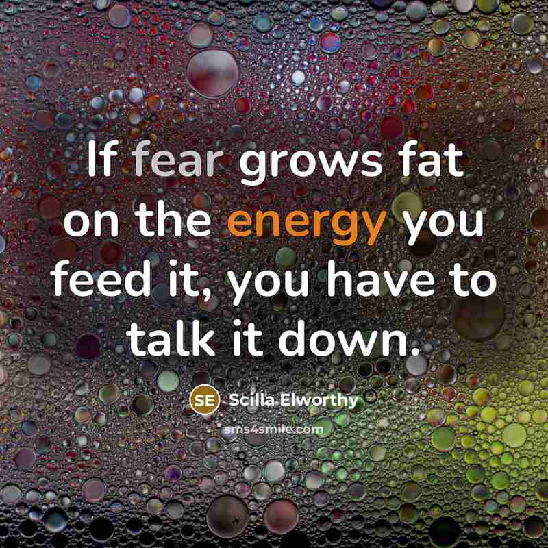 “If fear grows fat on the energy you feed it,…” quote by Scilla Elworthy