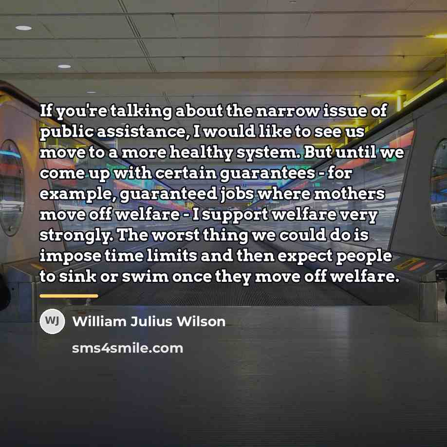 “If you're talking about the narrow issue of public assistance,…” quote by William Julius Wilson