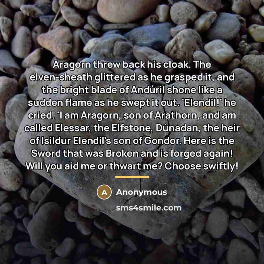 “Aragorn threw back his cloak. The elven-sheath glittered as he…” quote by Anonymous