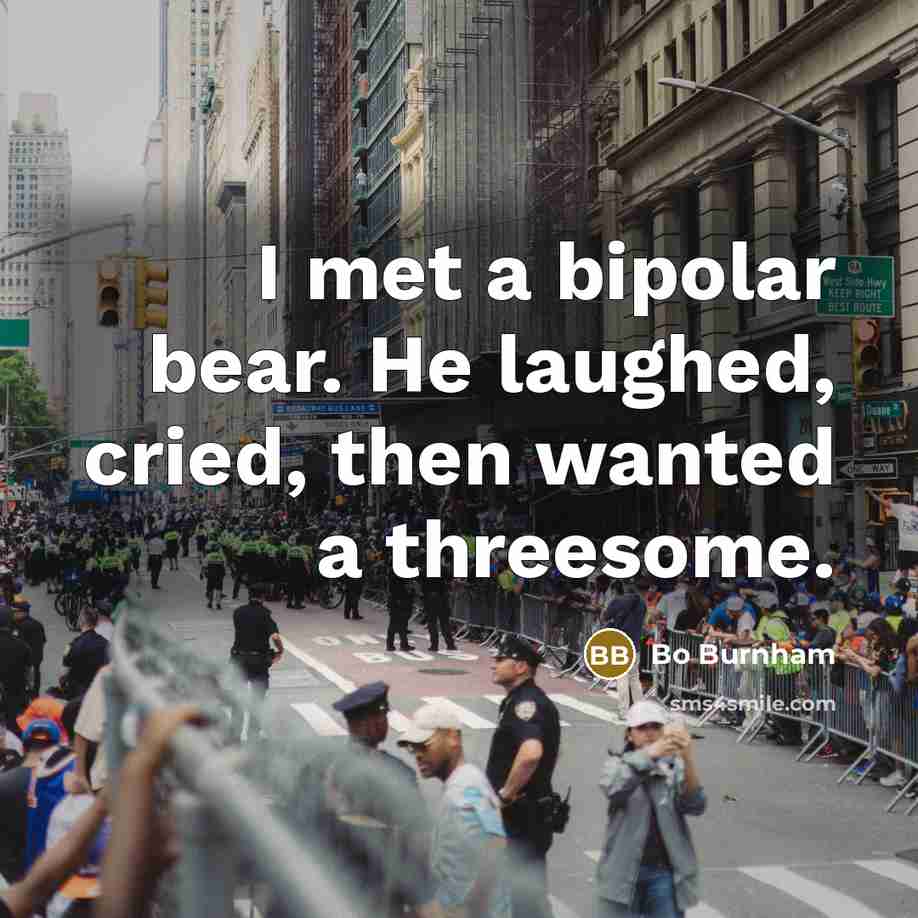 “I met a bipolar bear. He laughed, cried, then wanted…” quote by Bo Burnham