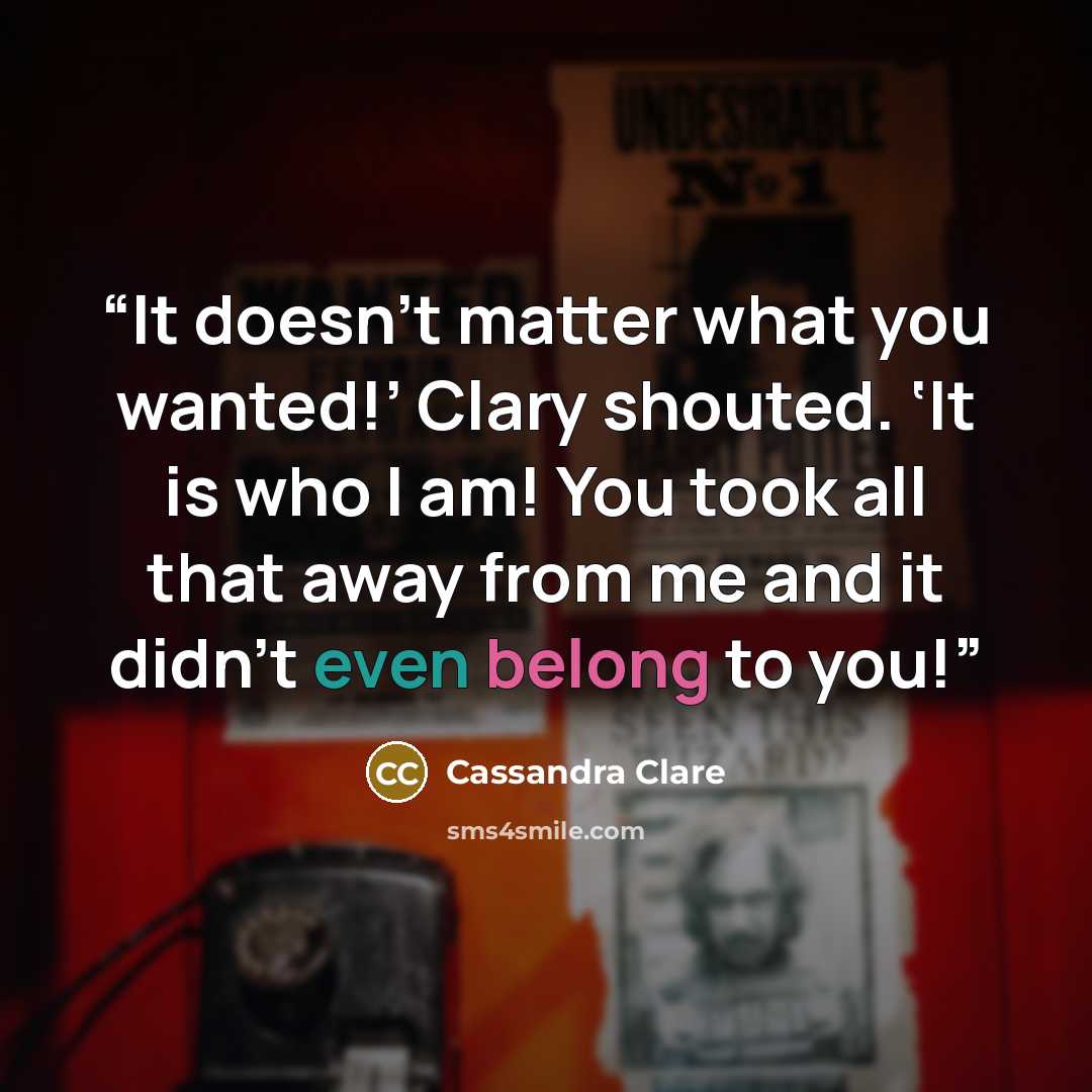 “It doesn’t matter what you wanted!’ Clary shouted. ‘It is who I am! You took all that away from me and it didn’t even belong to you!” quote by Cassandra Clare