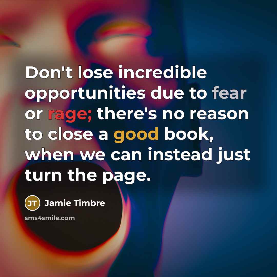 “Don't lose incredible opportunities due to fear or rage; there's…” quote by Jamie Timbre