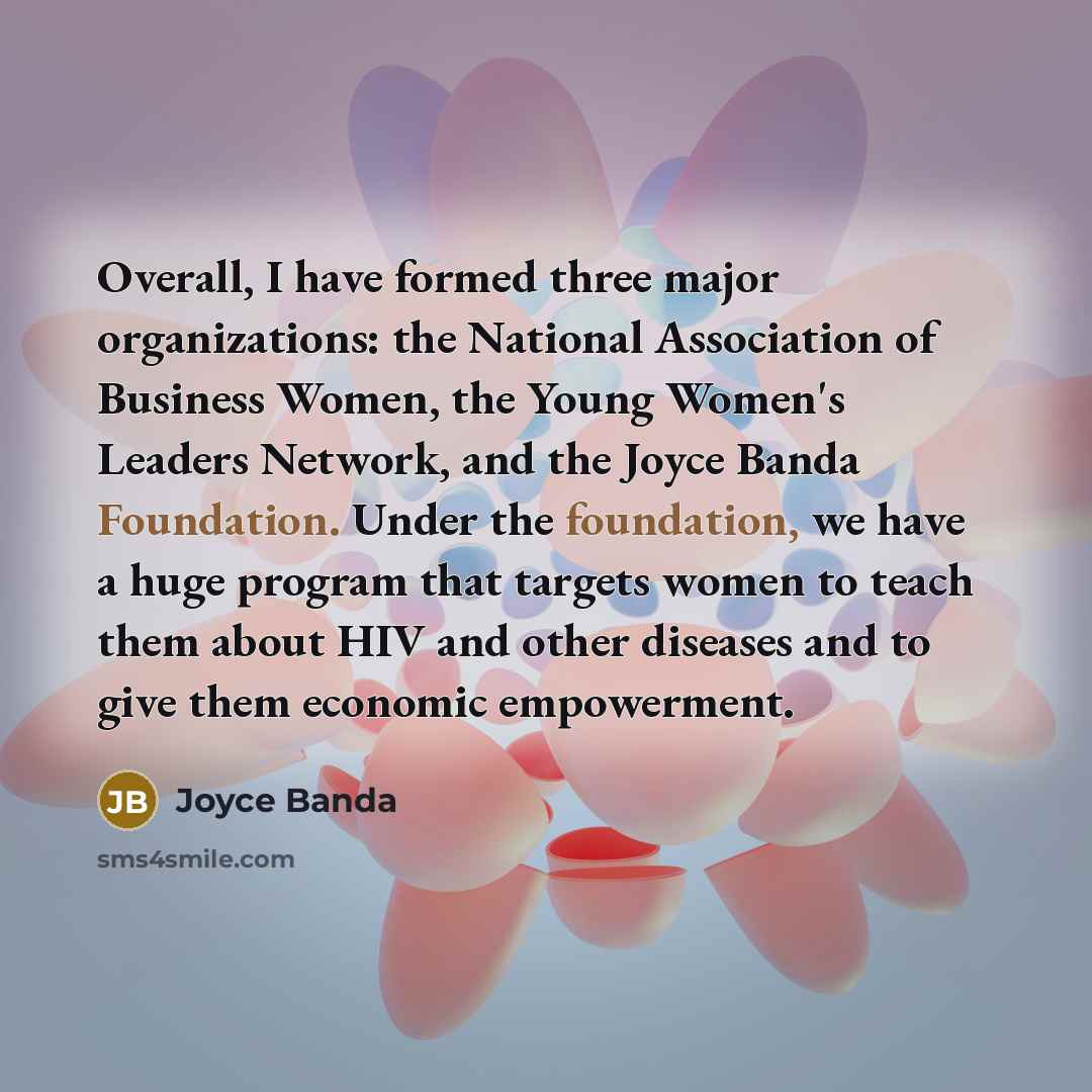 “Overall, I have formed three major organizations: the National Association…” quote by Joyce Banda