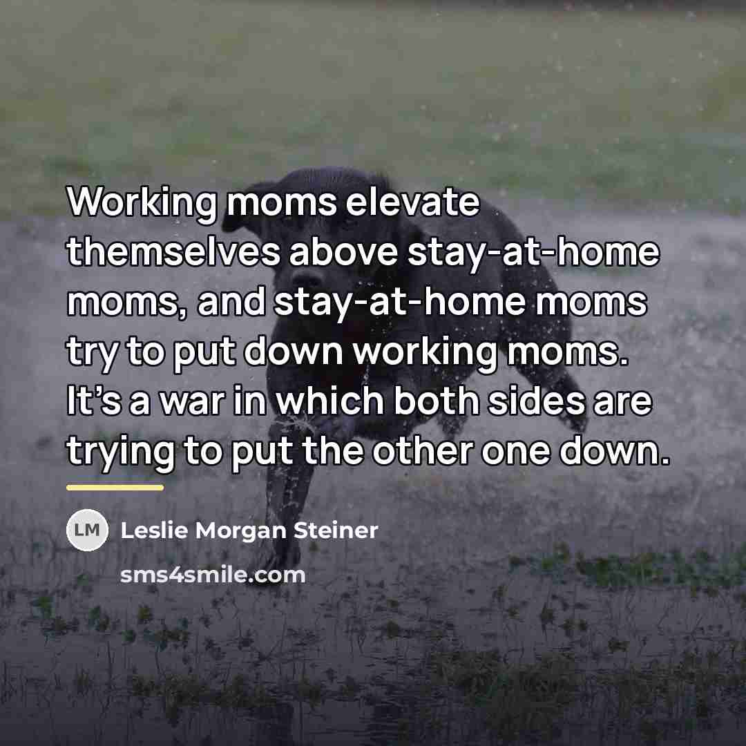 “Working moms elevate themselves above stay-at-home moms, and stay-at-home moms…” quote by Leslie Morgan Steiner