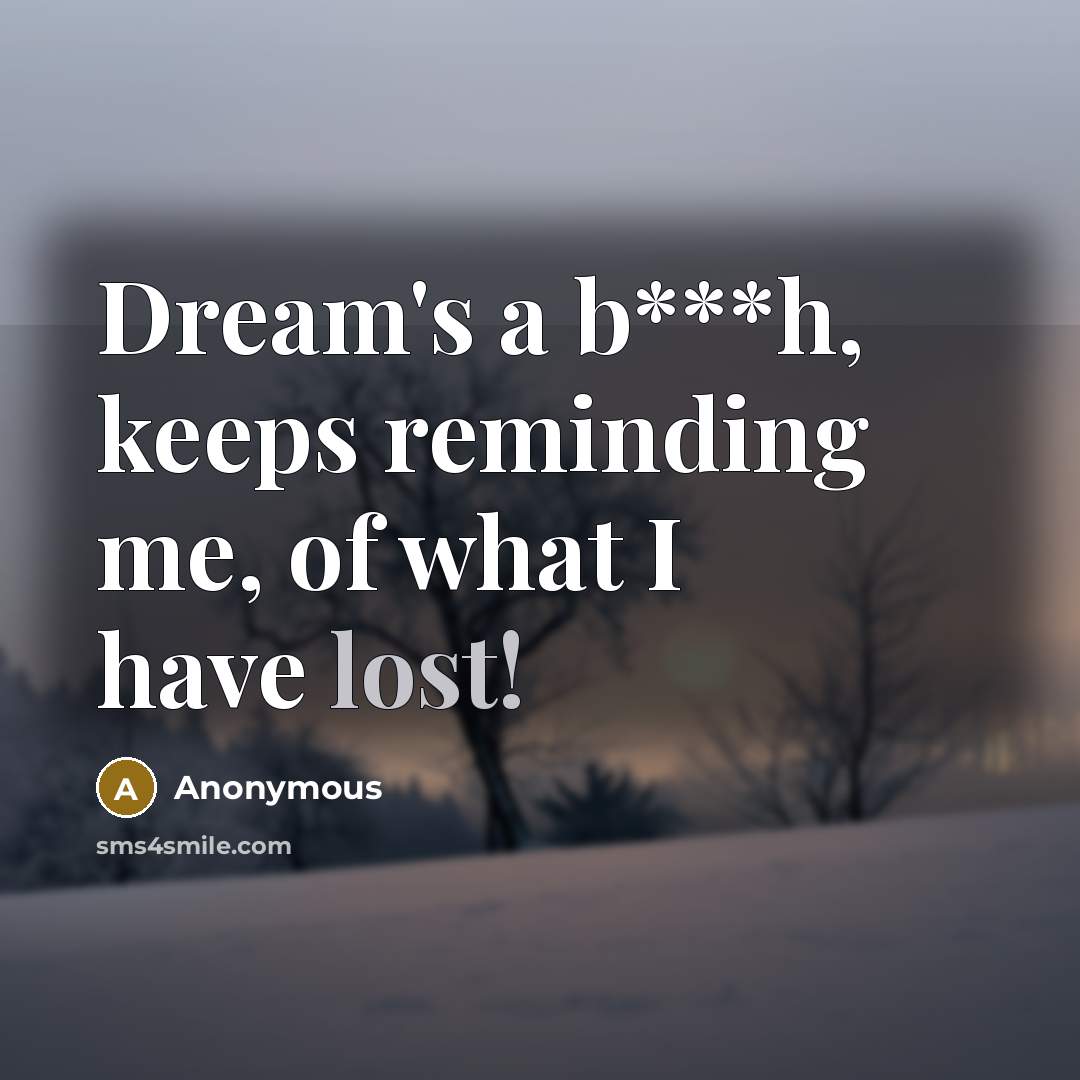“Dream's a b***h, keeps reminding me, of what I have lost!” quote by Anonymous