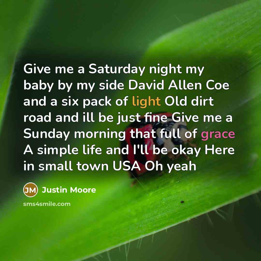 “Give me a Saturday night my baby by my side…” quote by Justin Moore