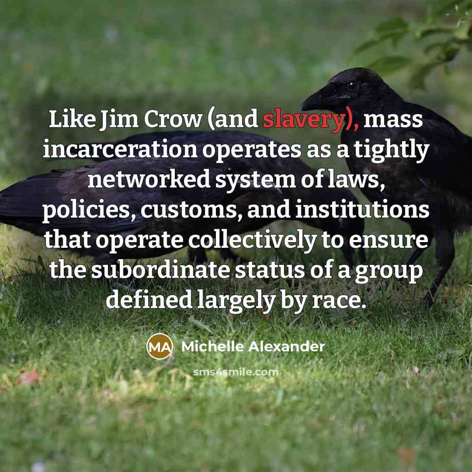 “Like Jim Crow (and slavery), mass incarceration operates as a…” quote by Michelle Alexander