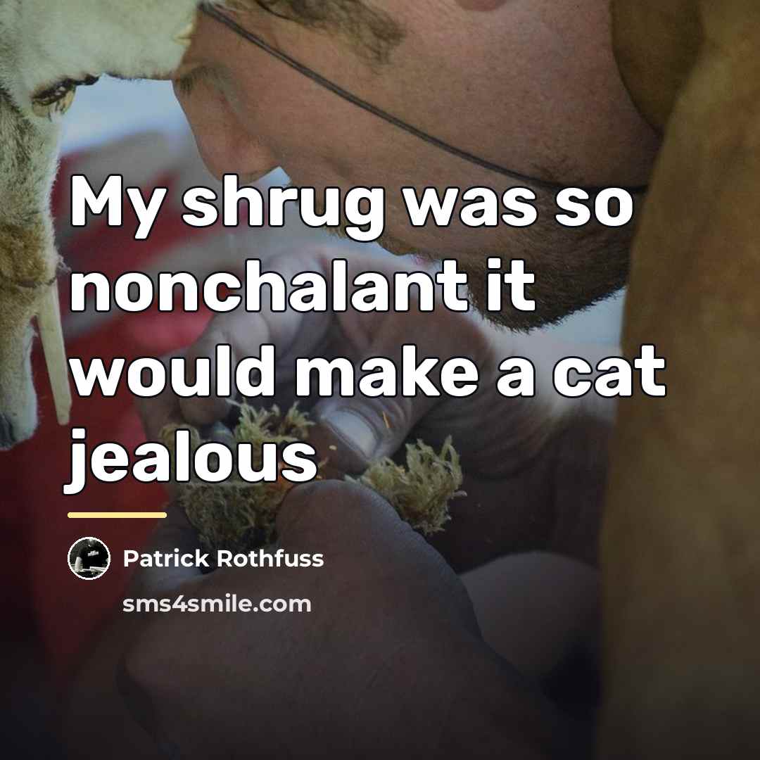 “My shrug was so nonchalant it would make a cat…” quote by Patrick Rothfuss