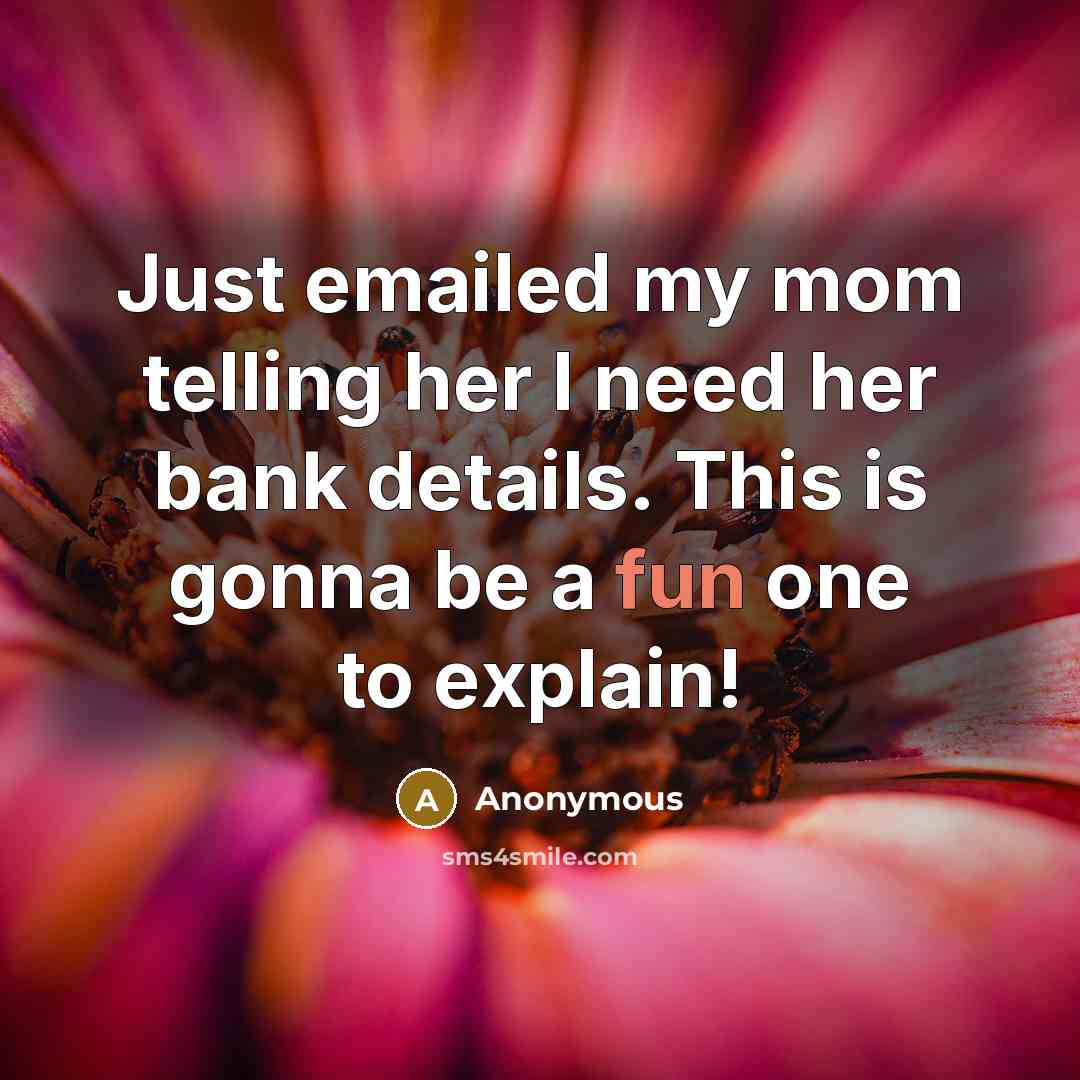 “Just emailed my mom telling her I need her bank…” quote by Anonymous