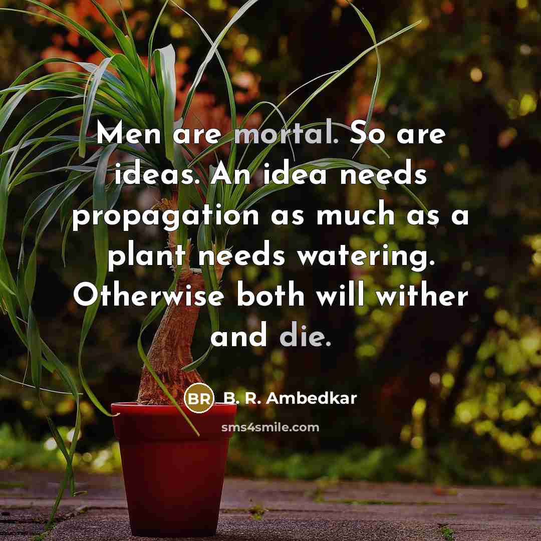 “Men are mortal. So are ideas. An idea needs propagation as much as a plant needs watering. Otherwise both will wither and die.” quote by B. R. Ambedkar