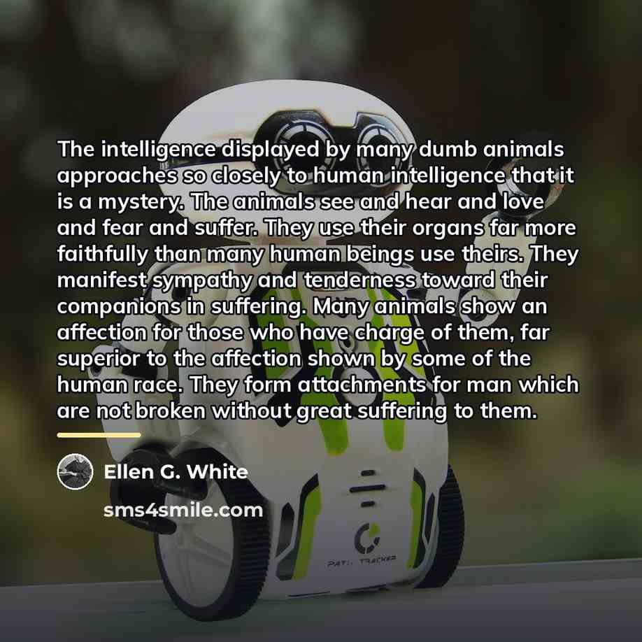 “The intelligence displayed by many dumb animals approaches so closely…” quote by Ellen G. White