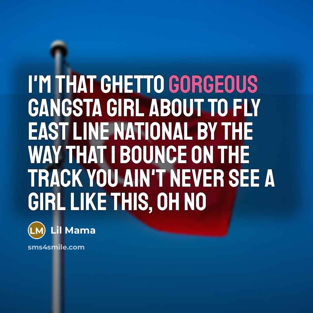 “I'm that ghetto gorgeous gangsta girl About to fly east…” quote by Lil Mama