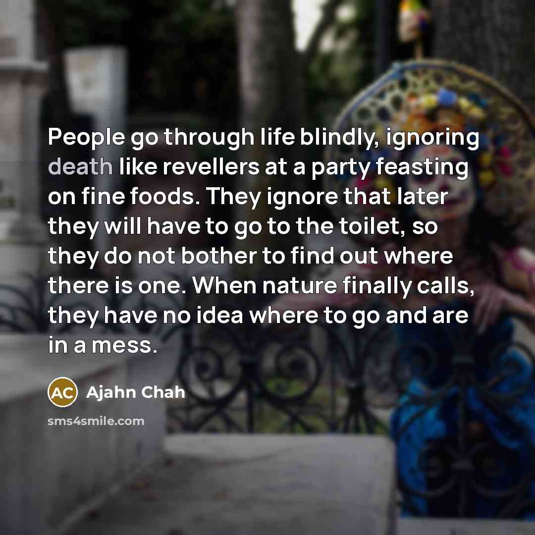 “People go through life blindly, ignoring death like revellers at…” quote by Ajahn Chah