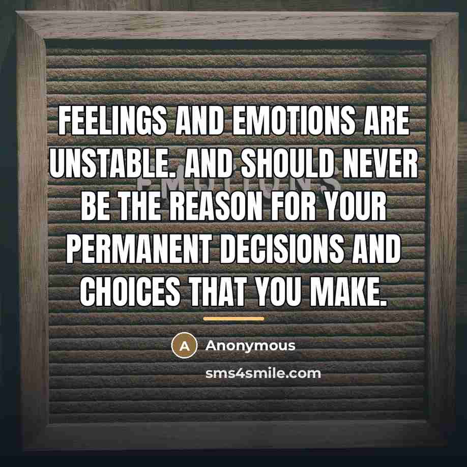 “Feelings and emotions are unstable. And should never be the…” quote by Anonymous