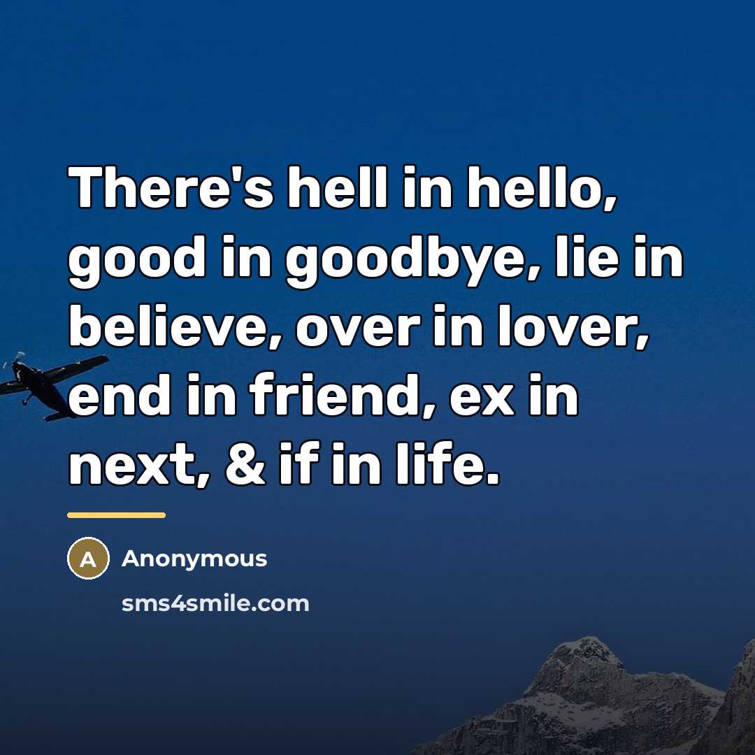 “There's hell in hello, good in goodbye, lie in believe,…” quote by Anonymous
