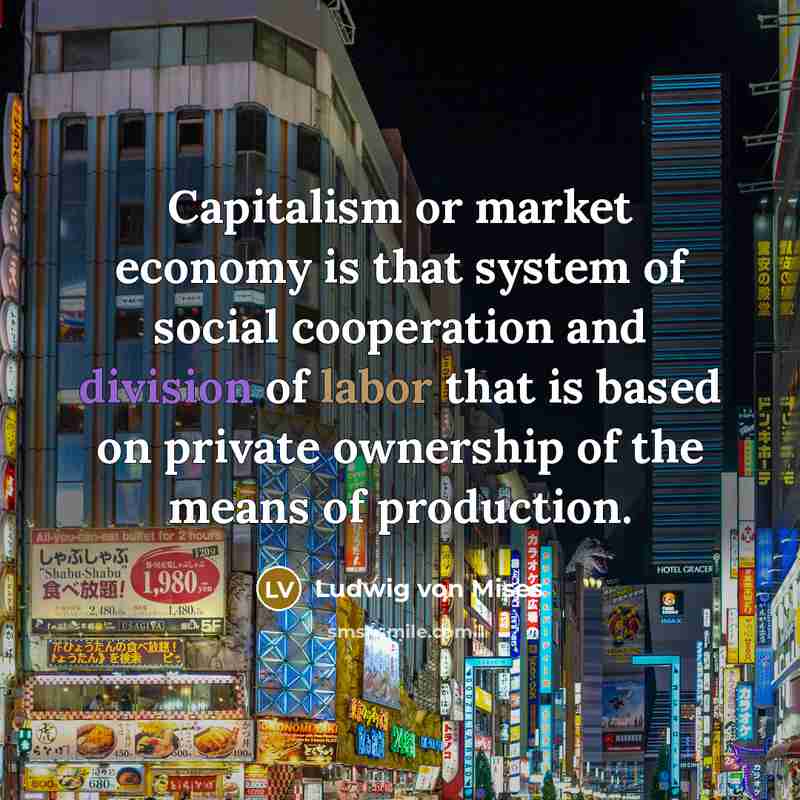 “Capitalism or market economy is that system of social cooperation…” quote by Ludwig von Mises