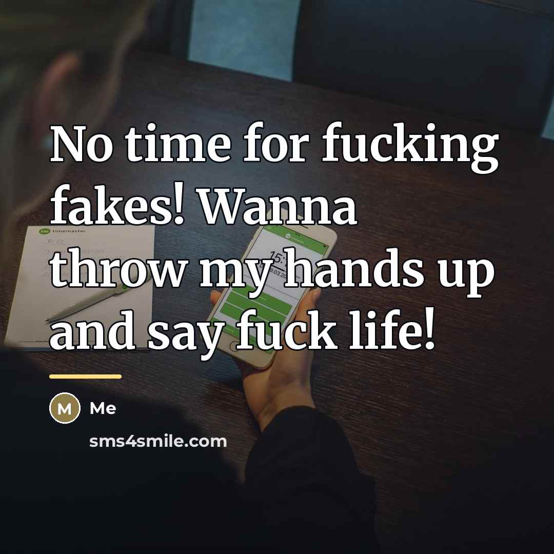 “No time for fucking fakes! Wanna throw my hands up…” quote by Me