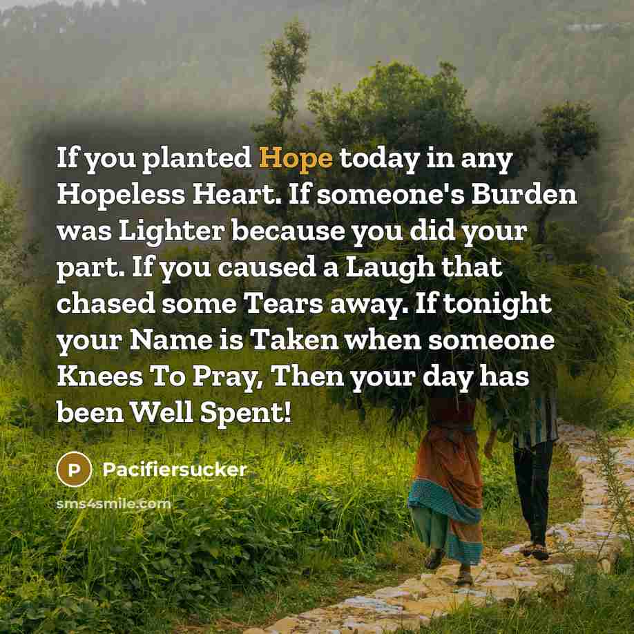“If you planted Hope today in any Hopeless Heart. If…” quote by Pacifiersucker