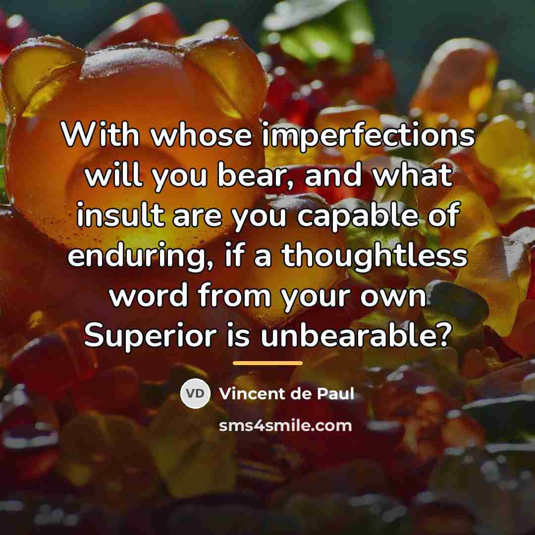 “With whose imperfections will you bear, and what insult are…” quote by Vincent de Paul
