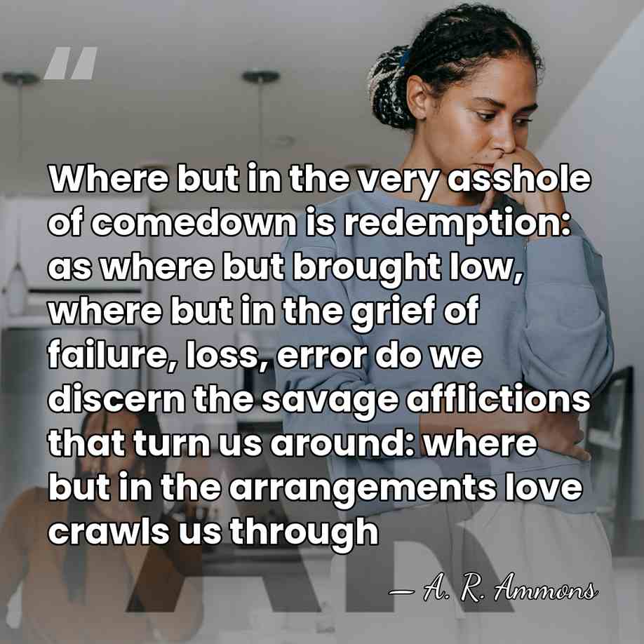 Where but in the very asshole of comedown is redemption: as where&hellip; - A. R. Ammons