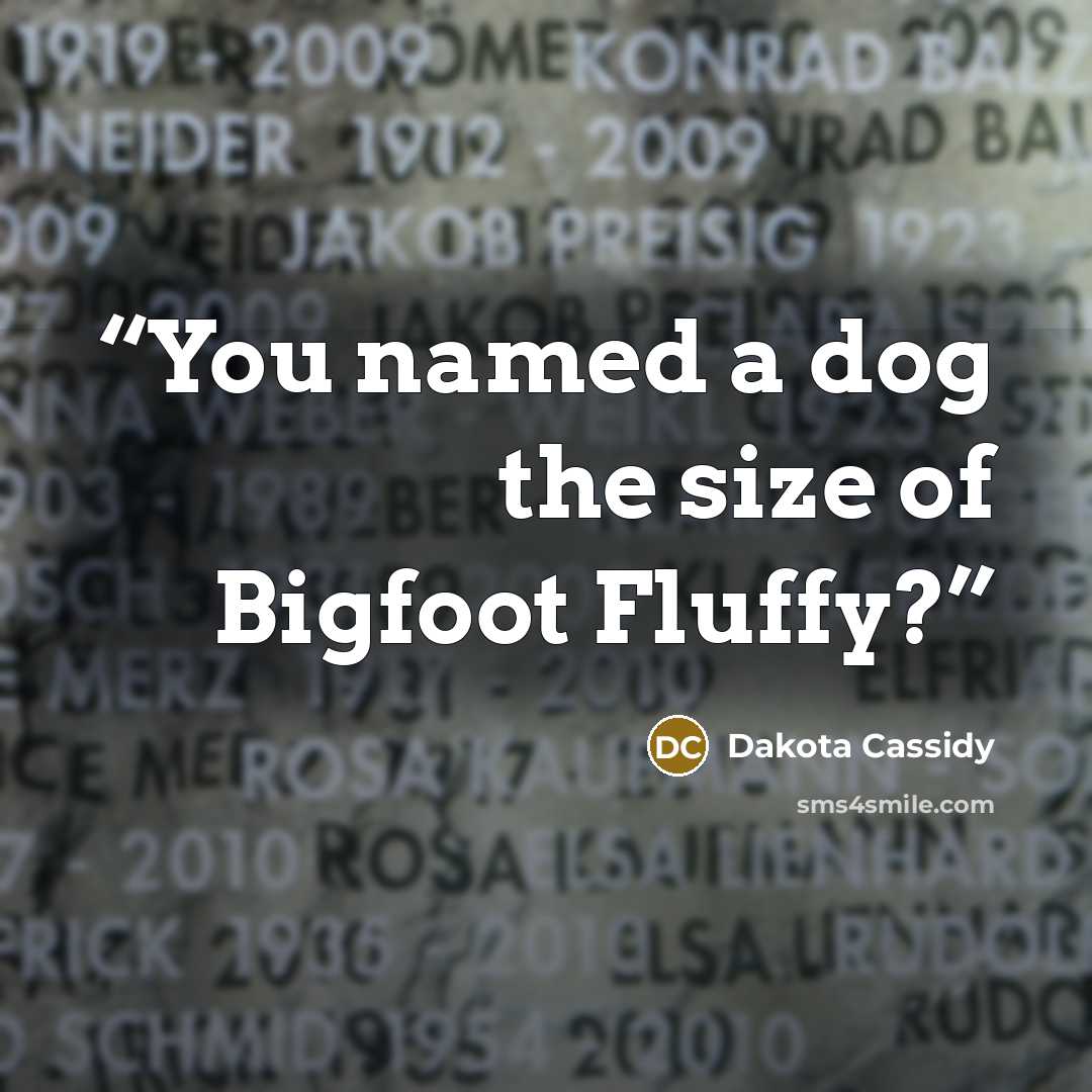 “You named a dog the size of Bigfoot Fluffy?” quote by Dakota Cassidy