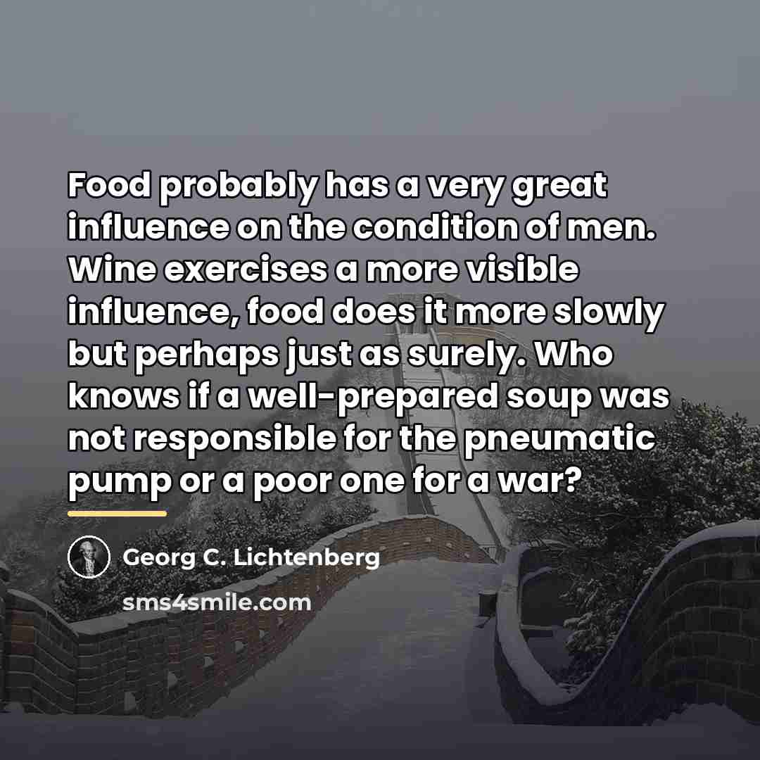 “Food probably has a very great influence on the condition…” quote by Georg C. Lichtenberg