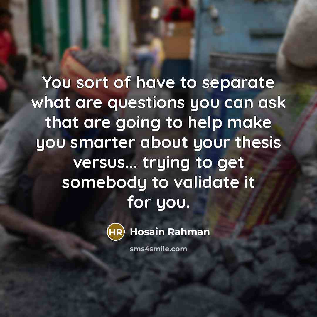 “You sort of have to separate what are questions you…” quote by Hosain Rahman