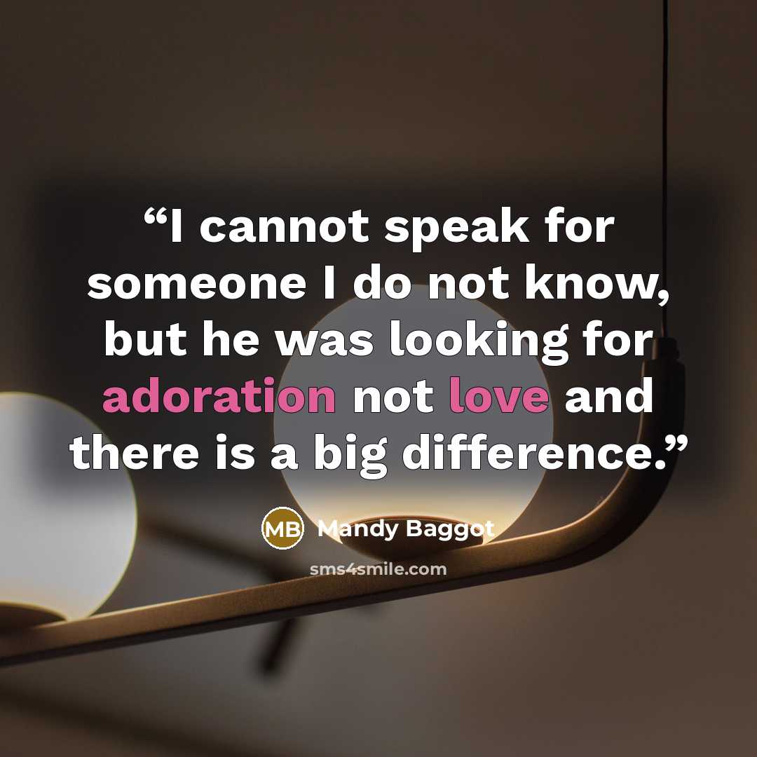 “I cannot speak for someone I do not know, but he was looking for adoration not love and there is a big difference.” quote by Mandy Baggot