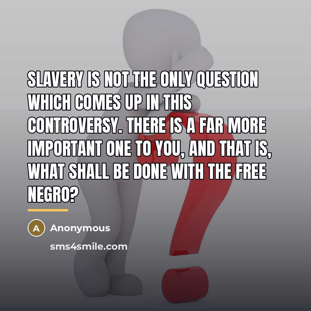 “Slavery is not the only question which comes up in…” quote by Anonymous