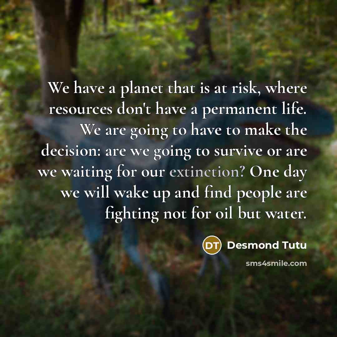 “We have a planet that is at risk, where resources…” quote by Desmond Tutu