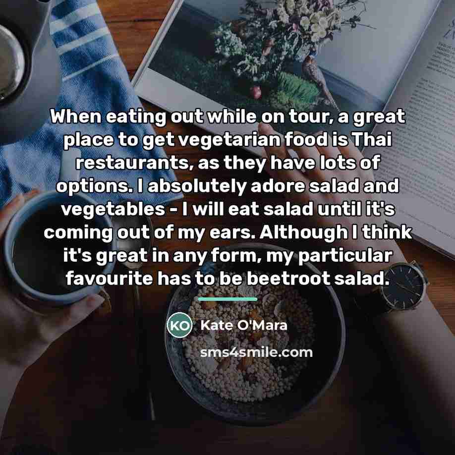 “When eating out while on tour, a great place to…” quote by Kate O'Mara