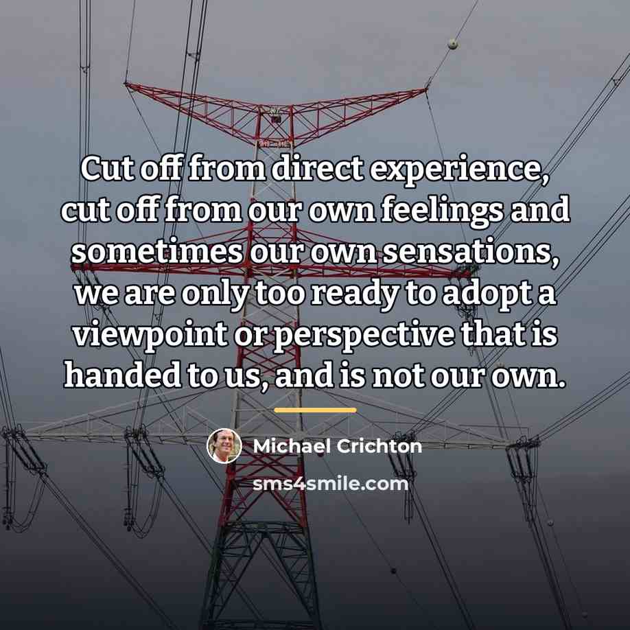 “Cut off from direct experience, cut off from our own…” quote by Michael Crichton