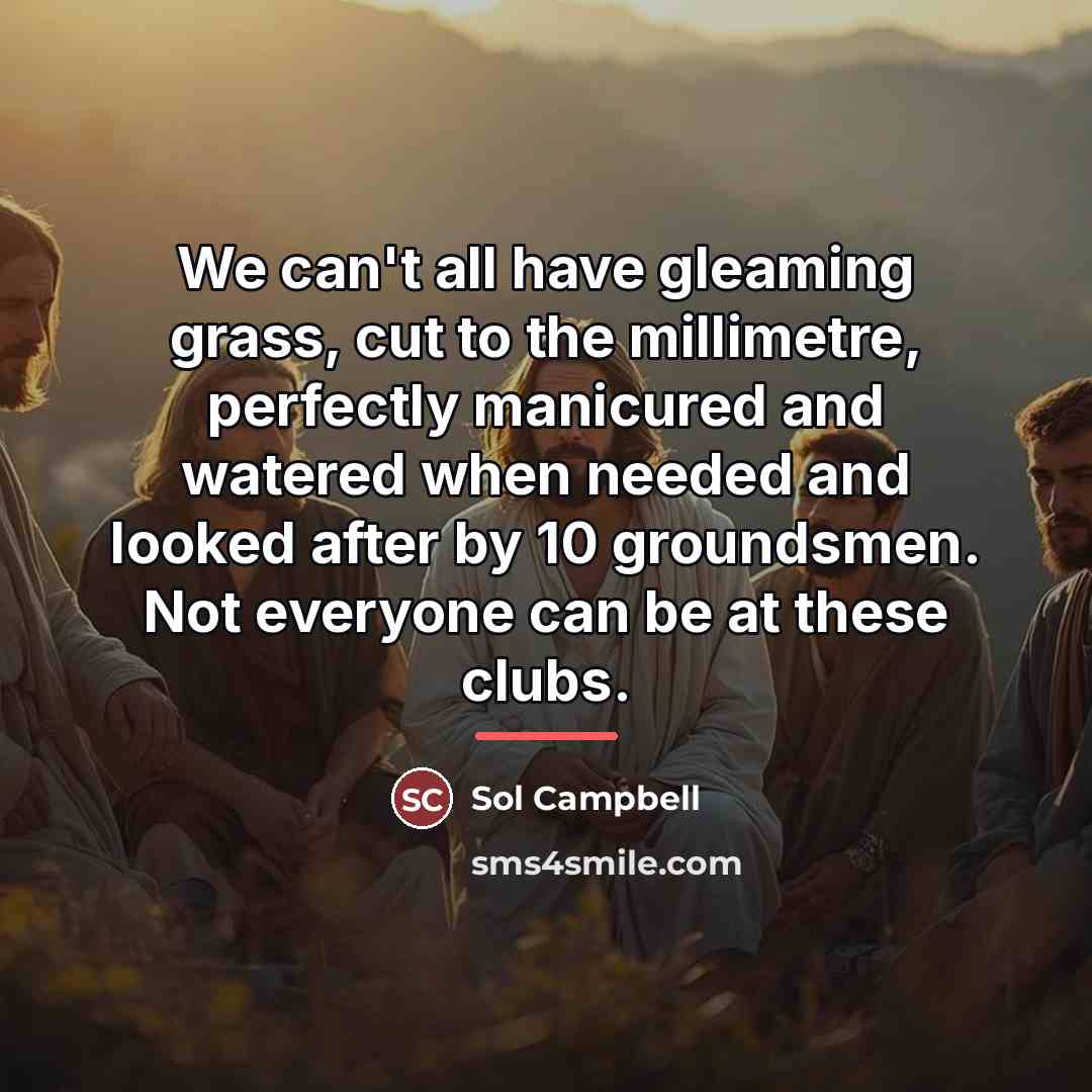 “We can't all have gleaming grass, cut to the millimetre,…” quote by Sol Campbell
