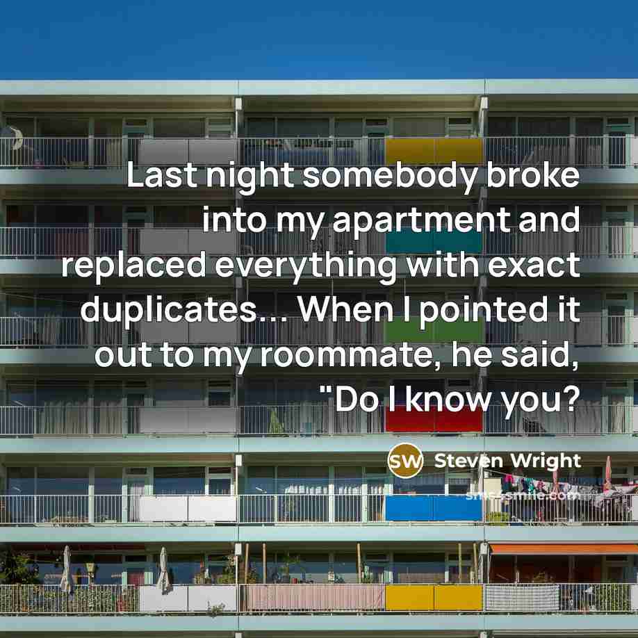 “Last night somebody broke into my apartment and replaced everything…” quote by Steven Wright